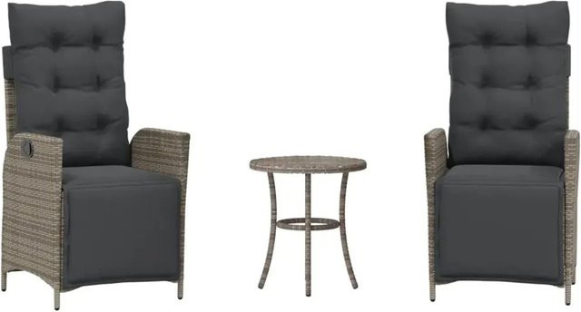 vidaXL 3-teiliges Bistro-Set aus Poly-Rattan mit Kissen in Grau - Bild 1