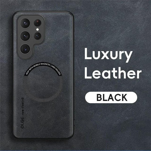 Magnetische Leder Handyhülle für Samsung Galaxy S24 S25 S23 S22 S21 S20 Note 20 Ultra 10 Plus in Schwarz mit kabellosem Ladecover - Bild 1