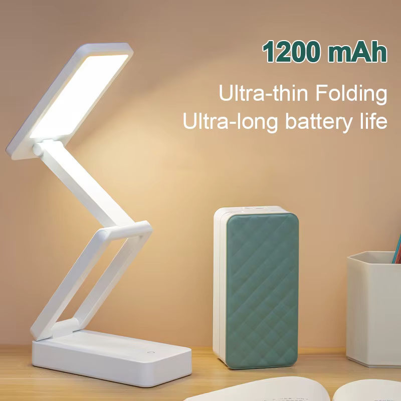 Feimefeiyou Zusammenklappbare LED-Schreibtischlampe in Weiß, wiederaufladbar und batteriebetrieben mit Touch-Bedienung - Bild 3