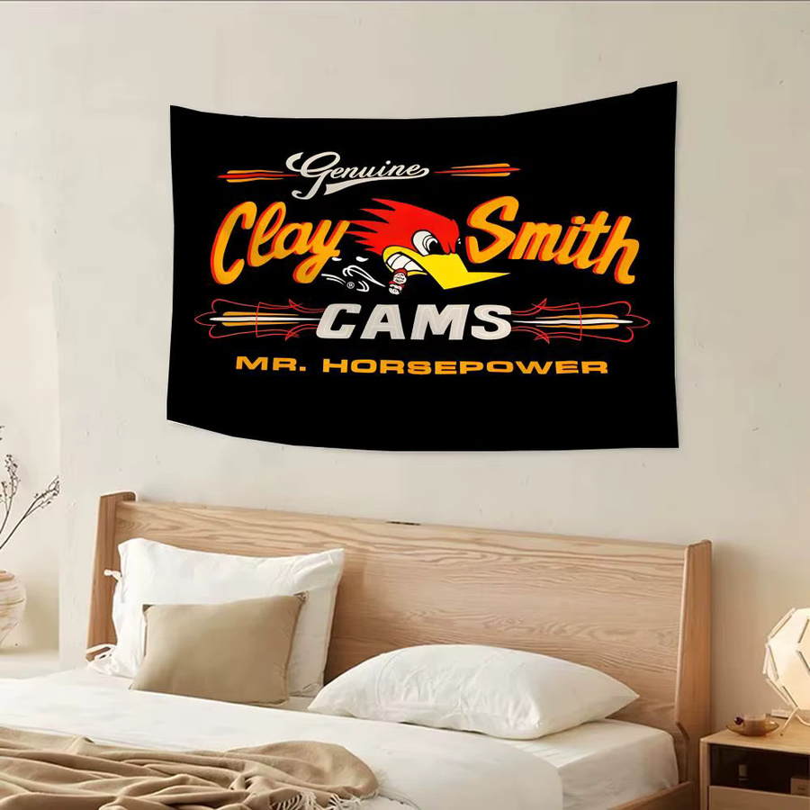 Mr.Horsepower Clay Smith Cams Racing Car Flagge in Weiss und Multicolour mit vier Ringen zum Aufhängen für Innen- und Außendekoration - Bild 2