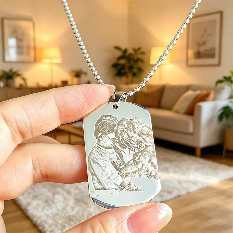 Steel love Halskette mit Foto-Anhänger, Edelstahl, Silber, 60 cm, Unisex - Bild 2