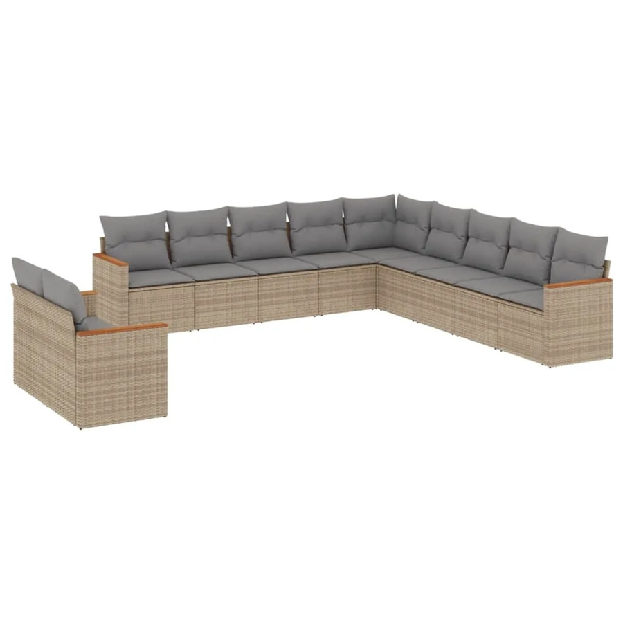 vidaXL 11-tlg. Garten-Sofagarnitur in L-Form aus Poly-Rattan mit Kissen in Beige und Grau - Bild 2