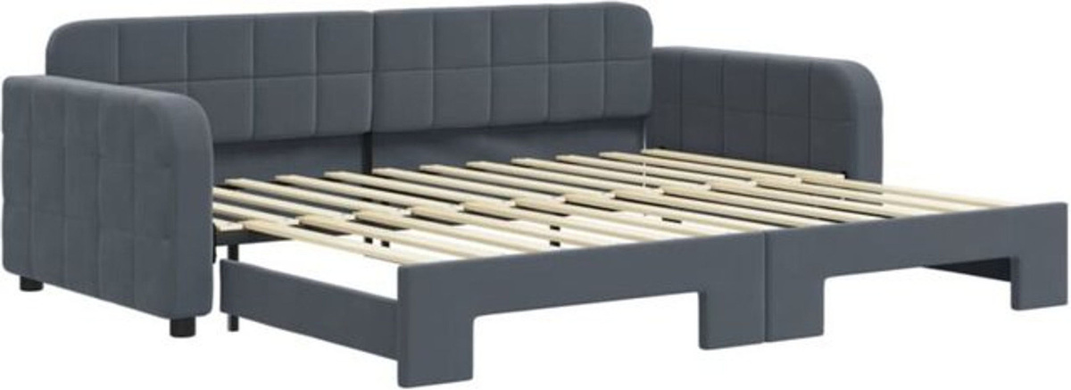 Ausziehbares Funktionsbett Vidaxl aus Samt und Metall in Anthrazit, B/T/H: 90 x 200 cm - Bild 1