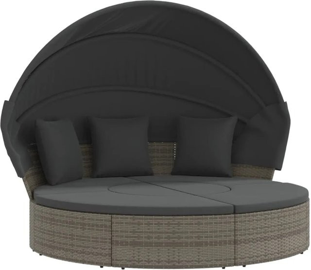 vidaXL Outdoor-Loungebett aus Poly-Rattan mit Sonnendach und Kissen in Grau - Bild 1