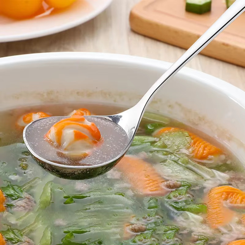 VIE LENTE Suppenlöffel aus Edelstahl in Silber, großer chinesischer Servierlöffel mit langem Griff und poliertem Finish - Bild 2