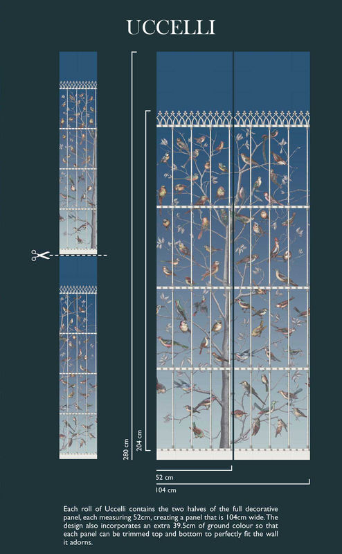 Cole & Son Christian Lacroix Tapete Uccelli Cerulean Sky Mural in Blau und Multicolour mit floralem und botanischem Design, Breite: 104 cm, Höhe: 280 cm - Bild 2