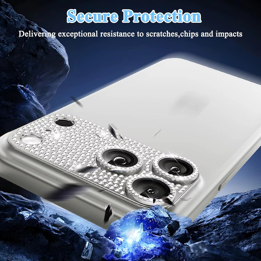 NYFundas Glitzer-Diamant Kameraobjektivschutz für iPhone 11 bis 17 Pro Max in Silber und Lila - Bild 4