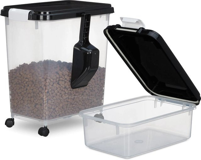 Relaxdays Hundefutter Aufbewahrungsbox 2er Set aus Kunststoff, transparent und schwarz, luftdicht und stapelbar, B/T/H: 43 x 26,5 x 41 cm und 15,5 x 26,5 x 41 cm - Bild 1