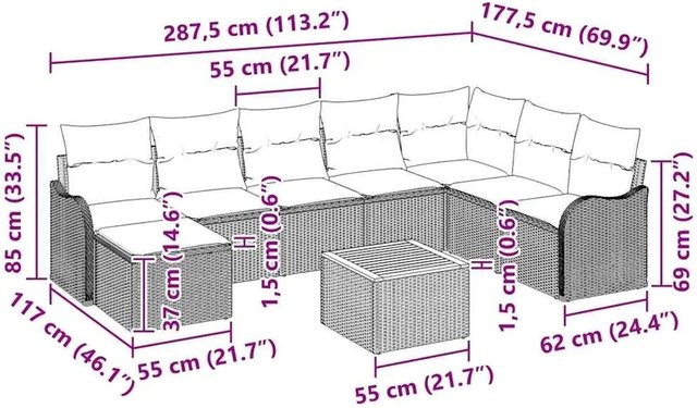 vidaXL Garten-Sofa-Set 9-teilig aus Poly Rattan in Beige mit Polsterung und Stauraum - Bild 1