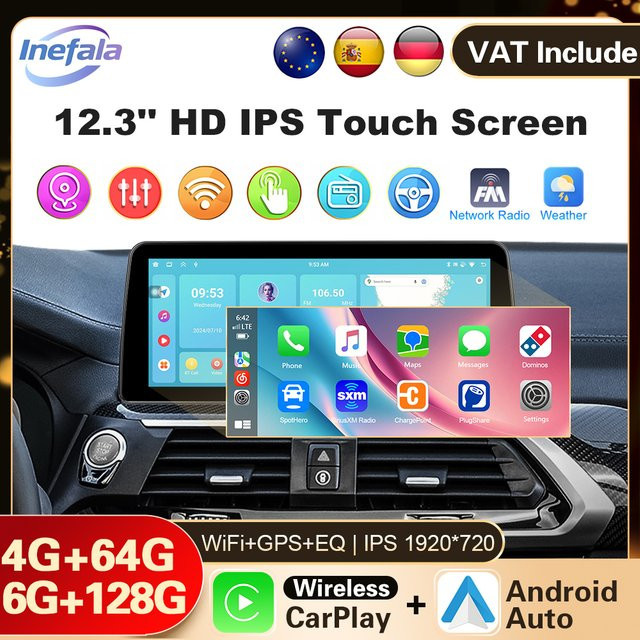 Podofo Android Autoradio mit Android 13, 12,3 Zoll Display, 8 GB RAM + 128 GB Speicher, Kabelloses CarPlay und Android Auto, Bluetooth, WiFi, GPS, Navigation, Schwarz, inklusive 9/10 Zoll Rahmen - Bild 1