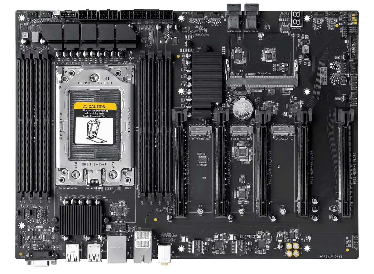 JGINYUE H13 Motherboard-Set mit BMC IPMI für AMD EPYC 7002 und 7003 Serie, 8-Kanal-Speicher bis 2TB, 4x PCIe x16 und Dual 2.5G Netzwerk, Schwarz - Bild 3