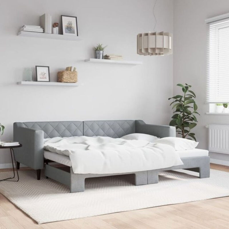 Ausziehbares Funktionsbett vidaxl in Grau aus Stoff und Holz, B/T: 190 x 90 cm - Bild 1