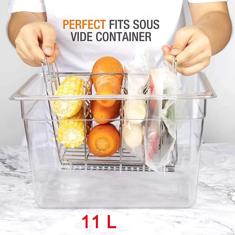 VamsLuna Sous-Vide-Behälter mit 304 Edelstahlrahmenabdeckung und Tauchzirkulations-Unterwasser-Kochsystem, 11 l, Silber/Transparent - Bild 2