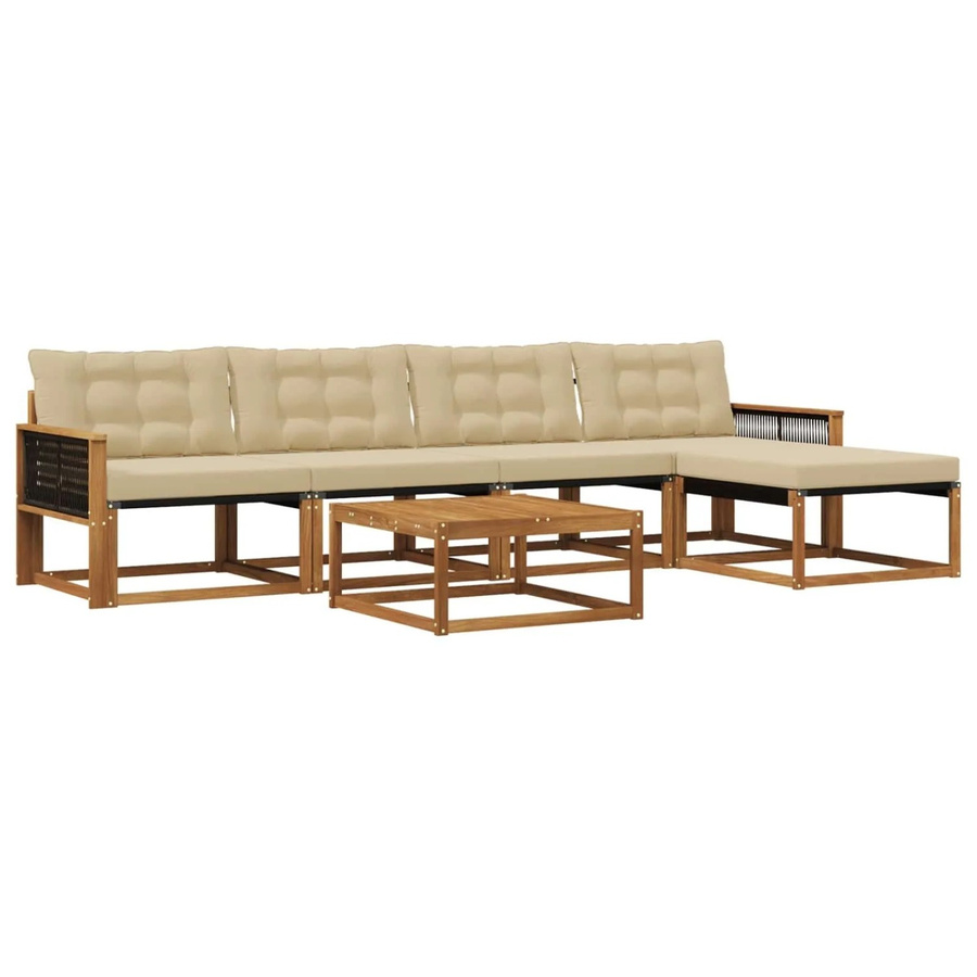 vidaXL Outdoor-Sofagarnitur aus Akazienholz mit 6 Kissen in Natur und Beige, UV-beständig und modern mit Textilene-Elementen - Bild 2