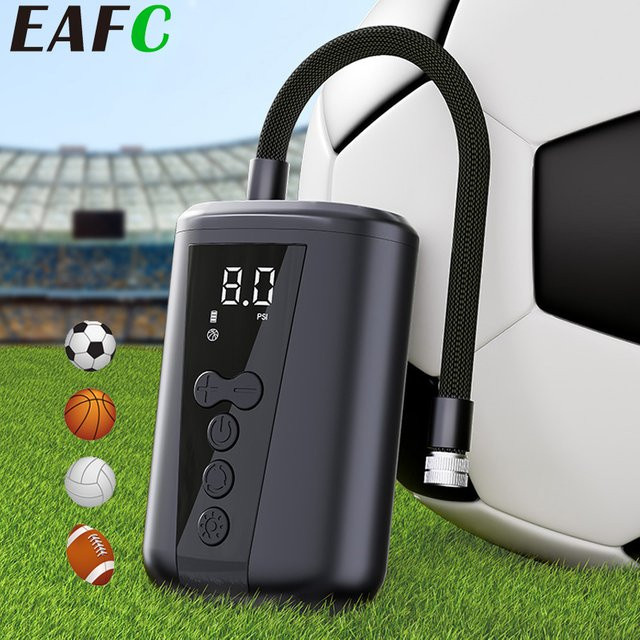 EAFC Digitale Ball-Luftpumpe in Schwarz mit LED-Licht und Manometer, kabelloser Luftkompressor für Fußball, Volleyball und Basketball - Bild 1