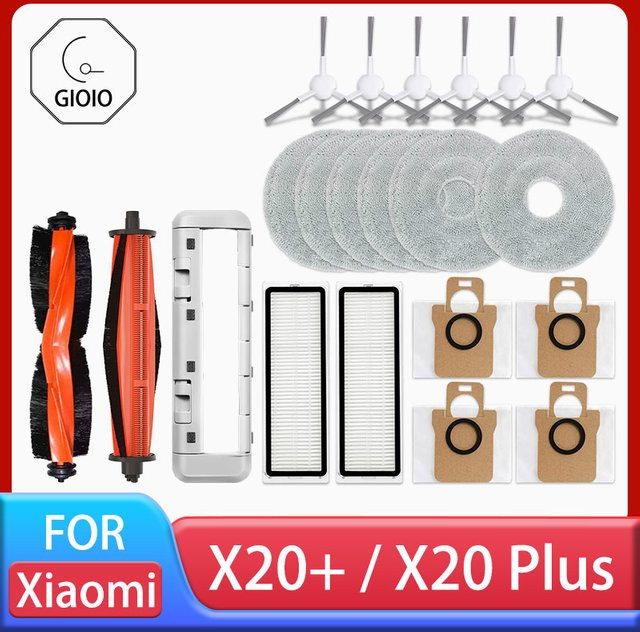 GIOIO Ersatzteil-Set für Xiaomi Robot Vacuum X20 Plus und X20: Hauptbürste, Seitenbürste, HEPA-Filter, Mopptuch und Staubbeutel in Multicolor - Bild 1