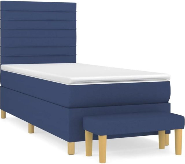 vidaXL Boxspringbett Hybrid mit Matratze und Kopfteil in Blau, B/T: 100 x 200 cm - Bild 1