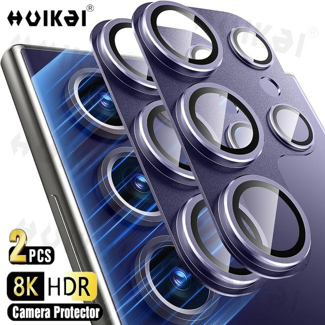 2 Stück Kameraobjektivschutz für Samsung Galaxy S26 Ultra S25 Plus S24 aus gehärtetem Glas mit Metallrahmen in Purple, Kratzfestes Kameraabdeckungs-Set - Bild 1