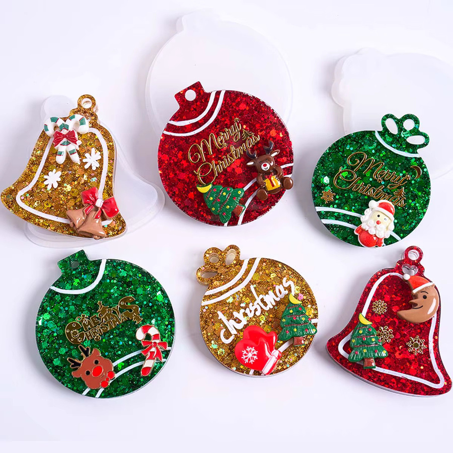 UDOCOOL Silikonform für runde Weihnachtsanhänger zum Selbermachen mit Motiven wie Krone und Glocke für Gips oder Harz in Mehrfarbig - Bild 2
