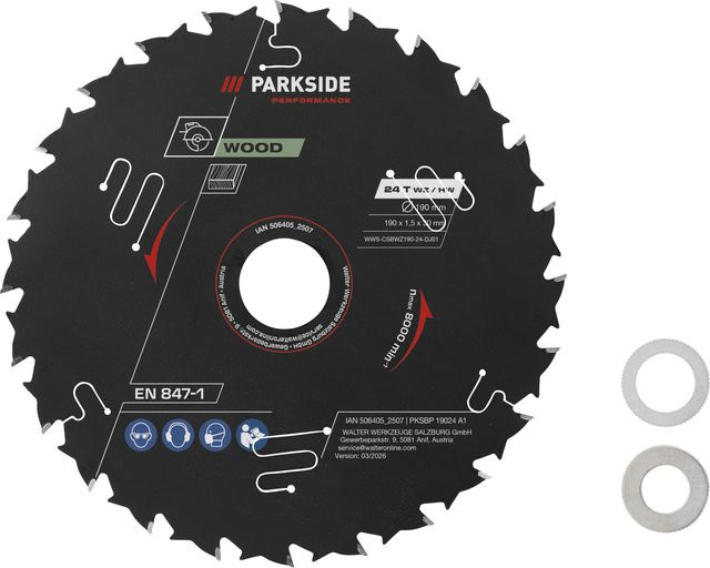 Parkside Kreissägeblatt für Holz, Carbide-Tipped, Schwarz, Durchmesser: 190 mm, Breite: 19 mm - Bild 1