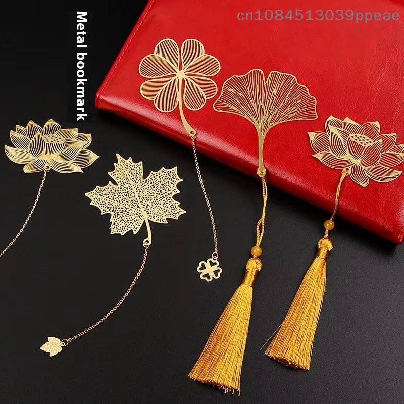 JETTING Metall Lesezeichen im chinesischen Retro-Stil mit Ginkgo Biloba, Ahornblatt oder Lotusader in Gold - Bild 2