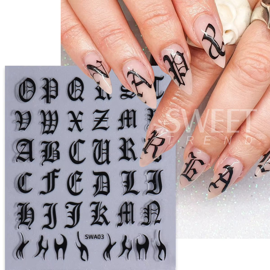 SWEET TREND Nagelaufkleber Gothic Buchstaben, 6 Stück, Glänzend, Unisex - Bild 2
