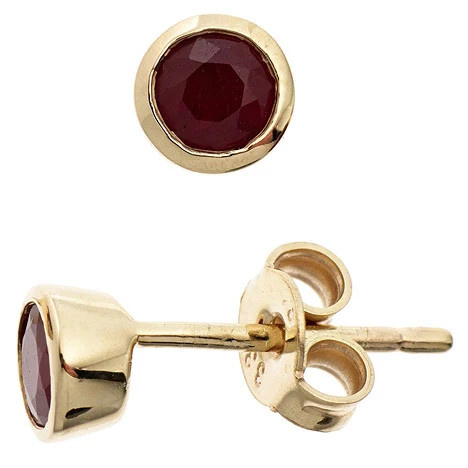 Colfem Ohrstecker 333 Gelbgold, 2 Rubine, rot, Unisex - Bild 1
