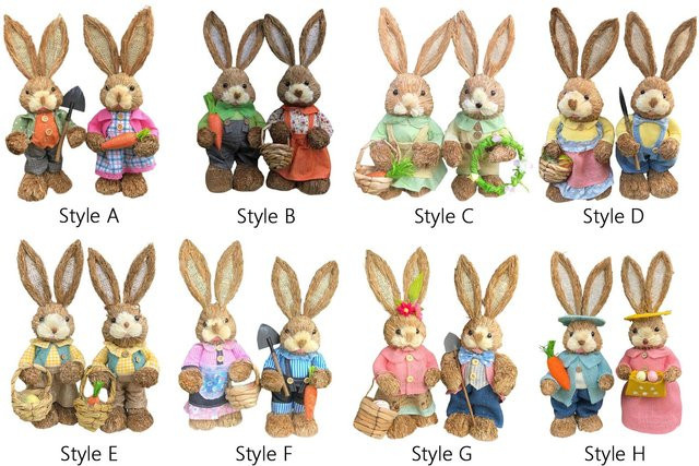 2er-Set handgemachte Osterhasen aus Stroh und Textil, bunte Deko-Figuren für Ostern, Höhe: 35 cm - Bild 1