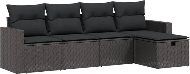 vidaXL 5-tlg Garten-Sofagarnitur aus Poly-Rattan mit Kissen, Schwarz - Bild 1