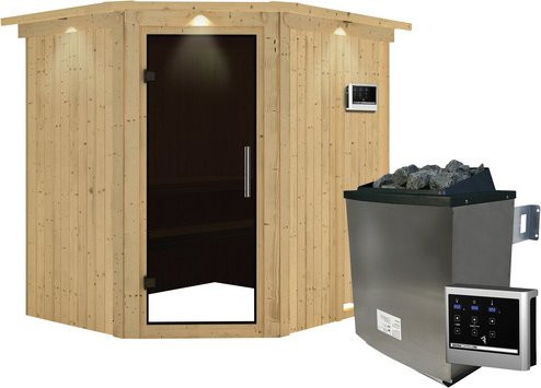 Karibu Sauna Maardu für 3 Personen inklusive 9 kW Saunaofen mit externer Steuerung, beige - Bild 1