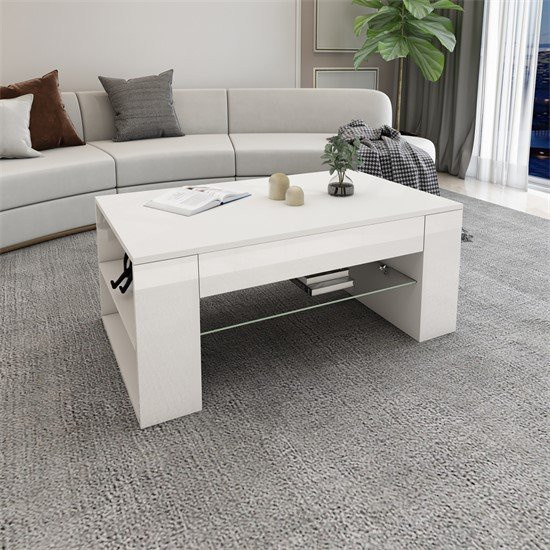 ML-Design Couchtisch mit Glasablage und 4 Fächern in Weiß, B/T/H: 100 x 60 x 42 cm - Bild 1