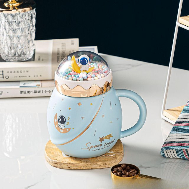 Yiran Furniture Astronaut Keramiktasse mit Planeten-Design in Blau, 450 ml - Bild 1