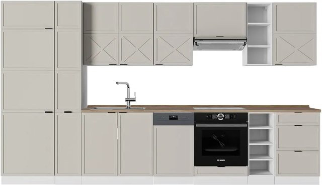 Vicco Fame-Line Küchenzeile in Grau, Beige und Weiß mit Eiche-Optik, Breite: 355 cm - Bild 1