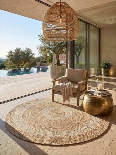 Kadima Design Outdoorteppich KAUNS im Vintage-Stil, Beige, Rund, Durchmesser: 80 cm - Bild 1