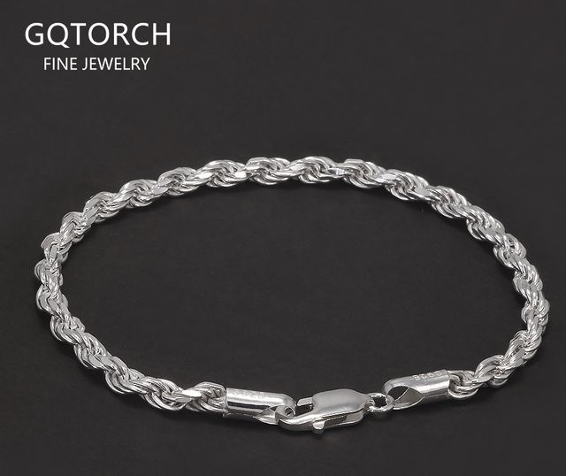 GQTorch Armband, 925 Silber, geflochtenes Seilketten-Armband, Unisex, 3,3 mm - Bild 1