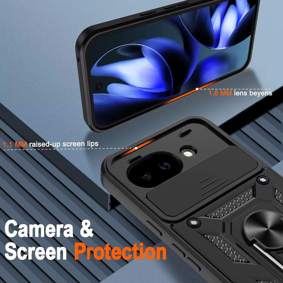 Robuste Schutzhülle mit Schiebeobjektivabdeckung und Ständer für Google Pixel 10a, 10 Pro XL, 9 Pro, 9 und Pixel 9a in Schwarz - Bild 2