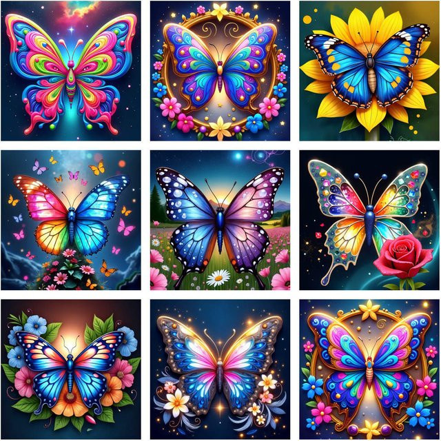 AZQSD 5D-Diamantgemälde Set mit buntem abstrakten Schmetterling auf Leinwand, funkelndes Strass-Kunst-Set mit runden Diamanten für die Wandgestaltung, Farbe: Multicolour - Bild 1