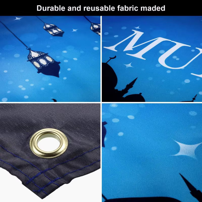 VIKAMA Blaues Eid Al Fitr Dekorationsbanner mit Mond-Motiv für Ramadan-Partys und orientalische Feierlichkeiten - Bild 3