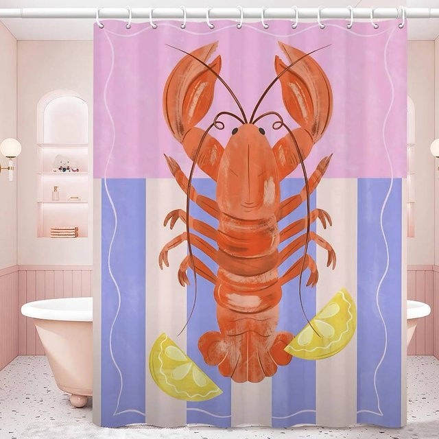 Wasserdichter Duschvorhang mit Sardine und Hummer Motiv in Multicolour, B/H: 150 x 180 cm - Bild 1