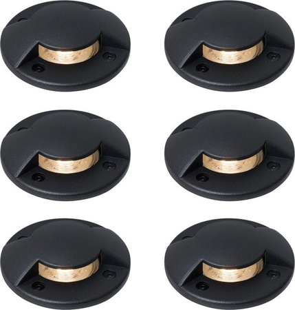 QAZQA Set mit 6 modernen Bodeneinbaustrahlern in Schwarz, GU10, IP65, rund, für Garten und Außenbereich