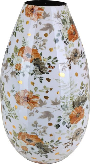 Vase Flora von A.H.G. mit Blumenmuster in Weiß, bauchig, Durchmesser: 15 cm, Höhe: 28 cm - Bild 1