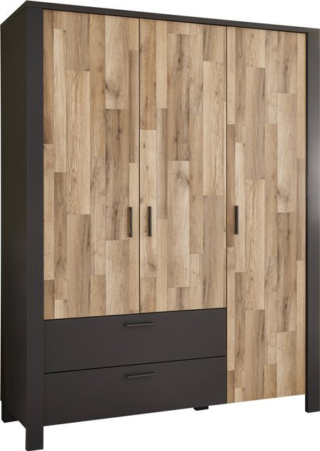 Kleiderschrank HARPER BRAGA in Eiche und Grau, moderner Schrank mit integrierten Schubladen und Kleiderstange, B/T/H: 166,0 x 58,0 x 214,0 cm - Bild 1