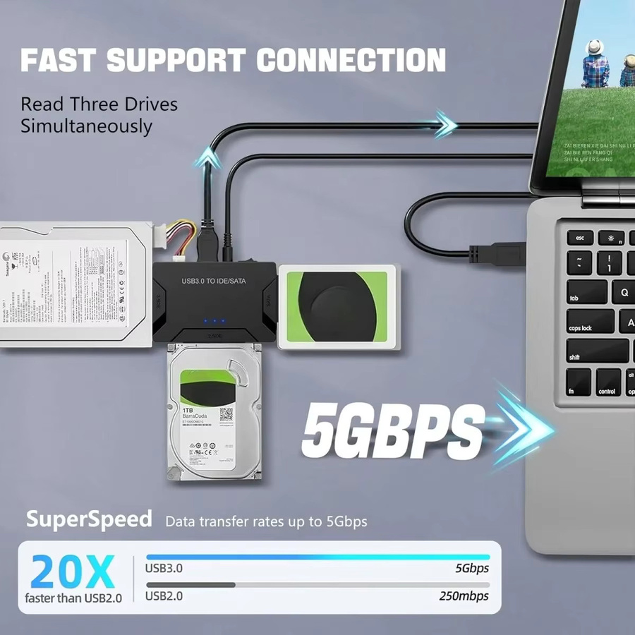 Congdi USB 3.0 SATA-Adapter für 2,5 und 3,5 Zoll SSD und HDD in Schwarz - Bild 2