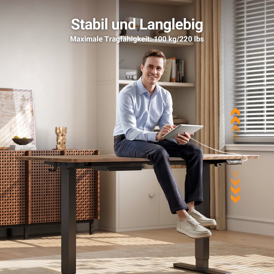 Claiks Elektrisches Schreibtischgestell mit 2 Motoren, Höhenverstellbares Gestell aus Metall mit USB-Buchse und Kabelwanne - Bild 3