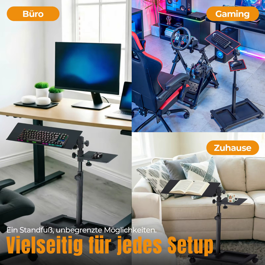 GTPLAYER Ergonomische Tastatur- und Maushalterung in Schwarz, höhenverstellbar von 58 bis 83 cm, mit Rollen, Tastaturpad und Mauspad für Home Office und Gaming - Bild 4