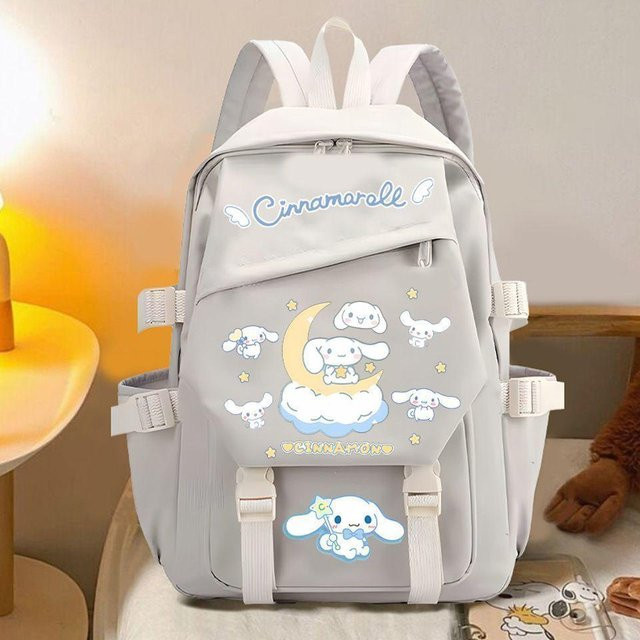 3-teiliges Kuromi Schulrucksack-Set für Schüler in Grau aus Oxford-Stoff mit Schultasche, Schultergurt und Federmäppchen - Bild 1