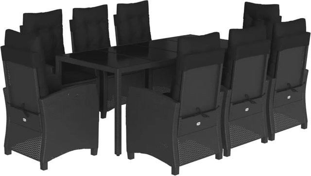 vidaXL 9-teilige Garten-Essgruppe aus Polyrattan mit Kissen in Schwarz - Bild 1