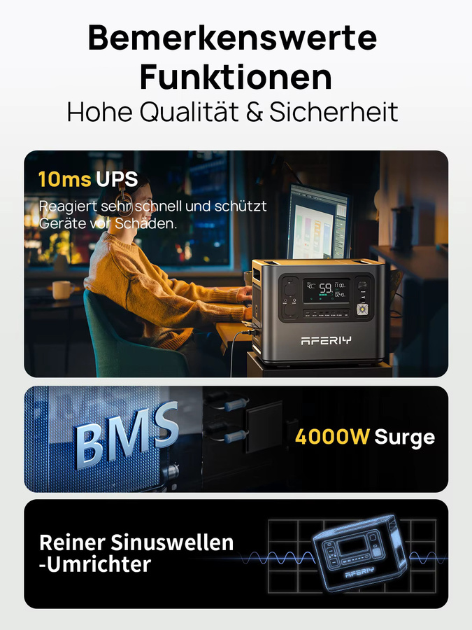 AFERIY P210 Mobile Stromversorgung Tragbare Lithium-Batterie 2400W Spitze 4800W Grau - Bild 4