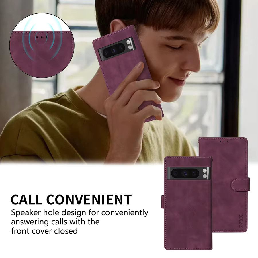 Lederne Brieftaschenhülle für Google Pixel 10a 10 Pro XL 9 8a 8 Pro 7 7a 6a mit Kartenfach, Fotorahmen und magnetischem Klappverschluss in Blau und Lila - Bild 4
