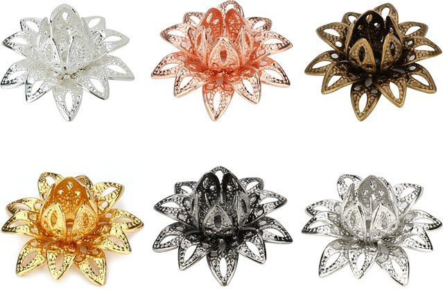 louleur Perlenkappen Lotusblumen, Metall, Silber, 16 mm - Bild 1